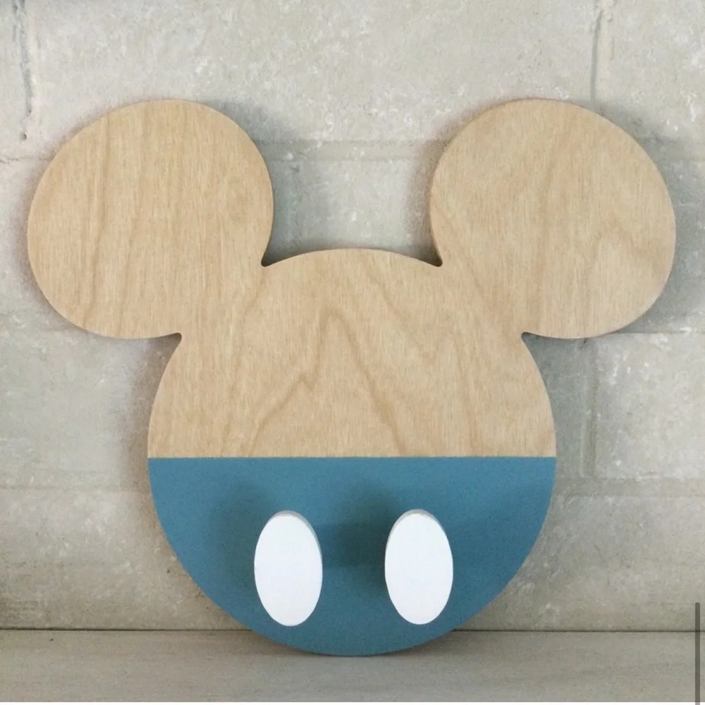 DISNEY Mickey Mouse Wall Hooks Wooden Wall Mount - NWT